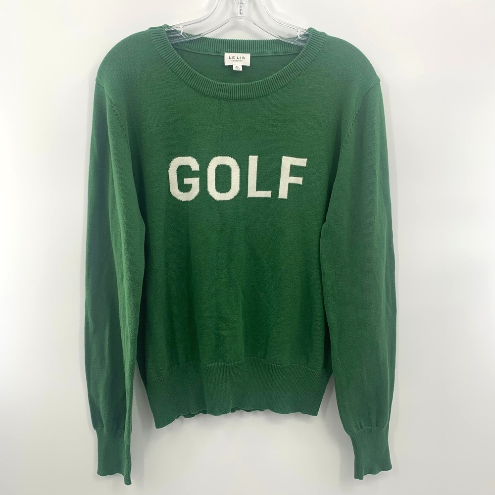 Le Lis Golf Sweater Women XL Green Graphic Knit Long Sleeve IWT4022